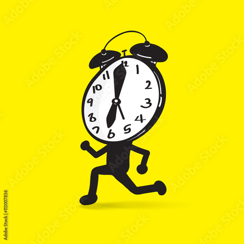 a clock character running