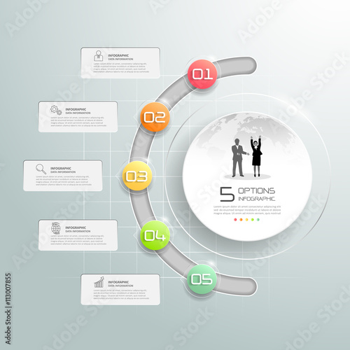 Design circle infographic template 5 options, Business timeline infographic