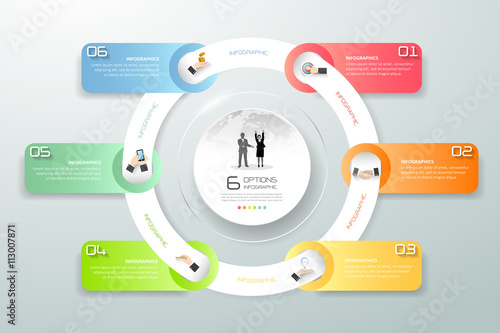 Design circle infographic 6 steps, Business timeline infographic