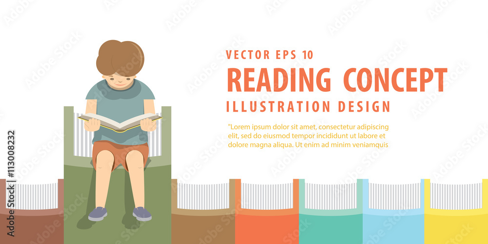 Boy Reading On the books in a row white background illustration Boy Reading On the books in a row white background illustration