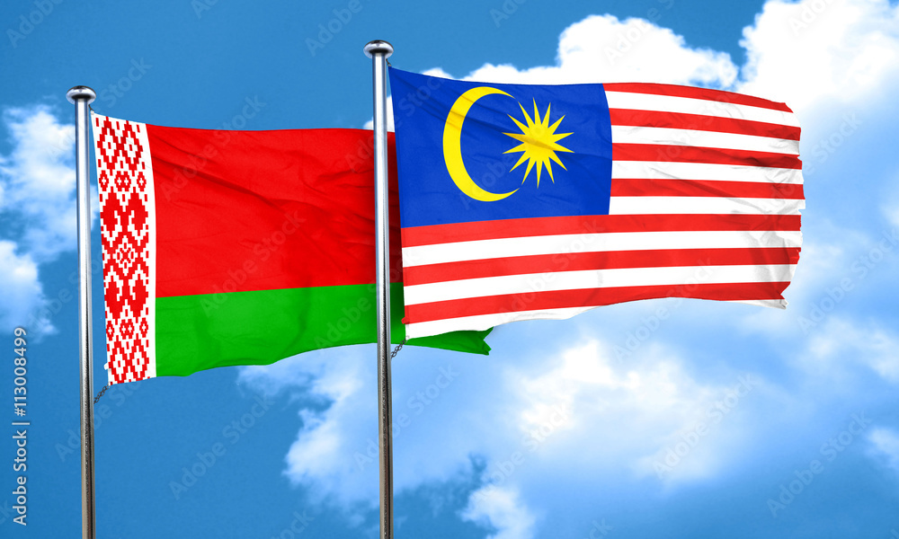 Belarus flag with Malaysia flag, 3D rendering Belarus flag with Malaysia flag, 3D rendering