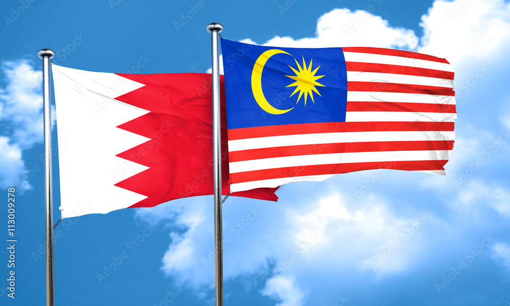 Bahrain flag with Malaysia flag, 3D rendering Bahrain flag with Malaysia flag, 3D rendering