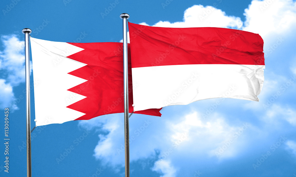 Bahrain flag with Indonesia flag, 3D rendering Bahrain flag with Indonesia flag, 3D rendering