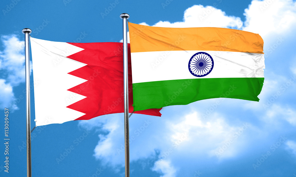 Bahrain flag with India flag, 3D rendering Bahrain flag with India flag, 3D rendering
