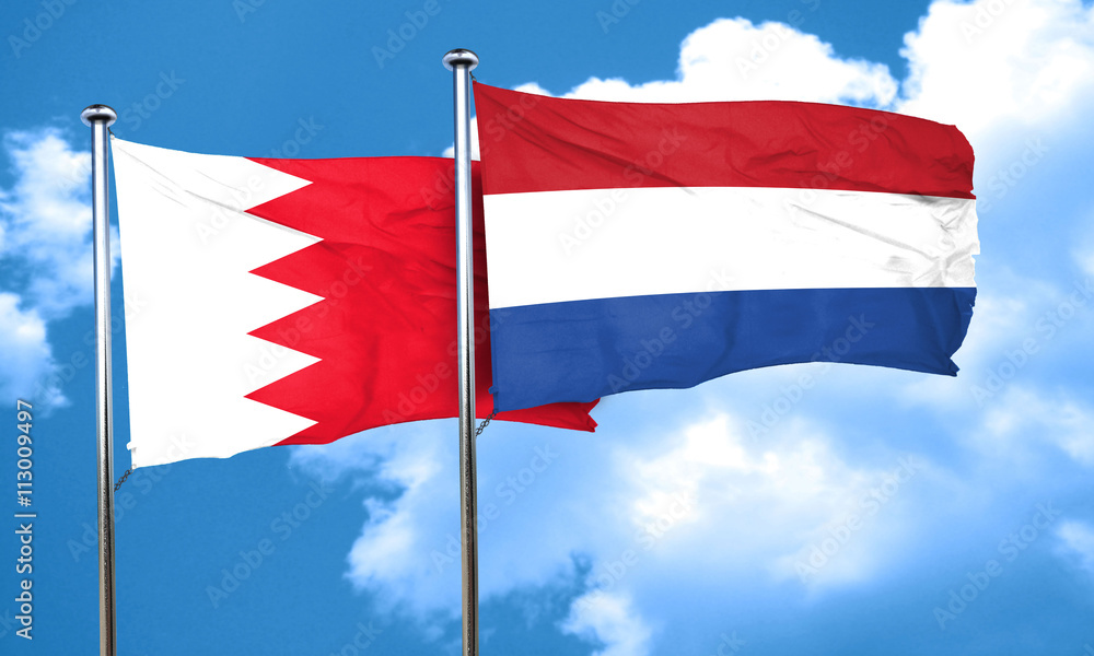 Bahrain flag with Netherlands flag, 3D rendering Bahrain flag with Netherlands flag, 3D rendering