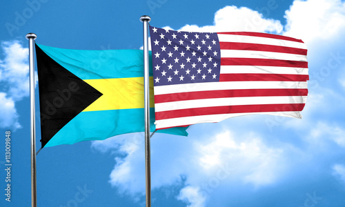 Bahamas flag with American flag, 3D rendering