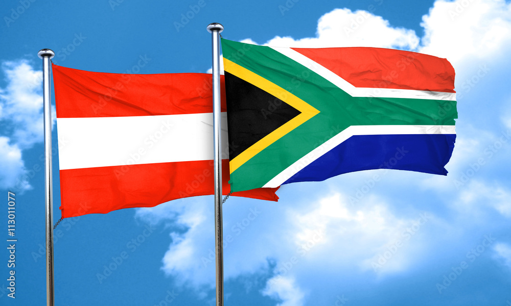 Austria flag with South Africa flag, 3D rendering Austria flag with South Africa flag, 3D rendering
