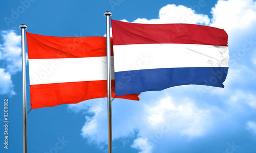 Austria flag with Netherlands flag, 3D rendering