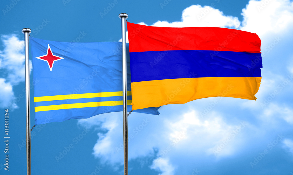 aruba flag with Armenia flag, 3D rendering aruba flag with Armenia flag, 3D rendering