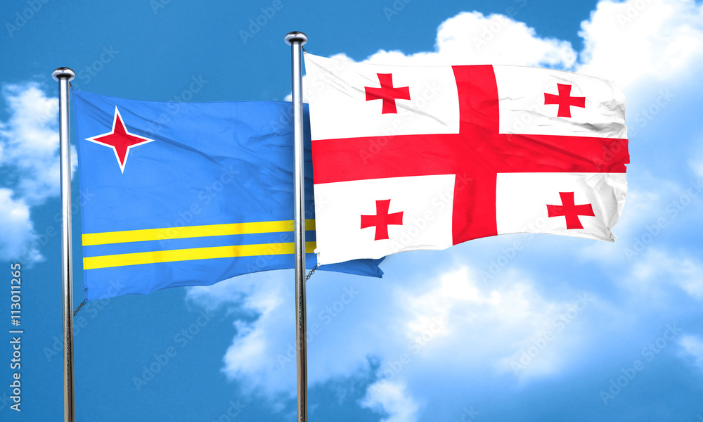 aruba flag with Georgia flag, 3D rendering