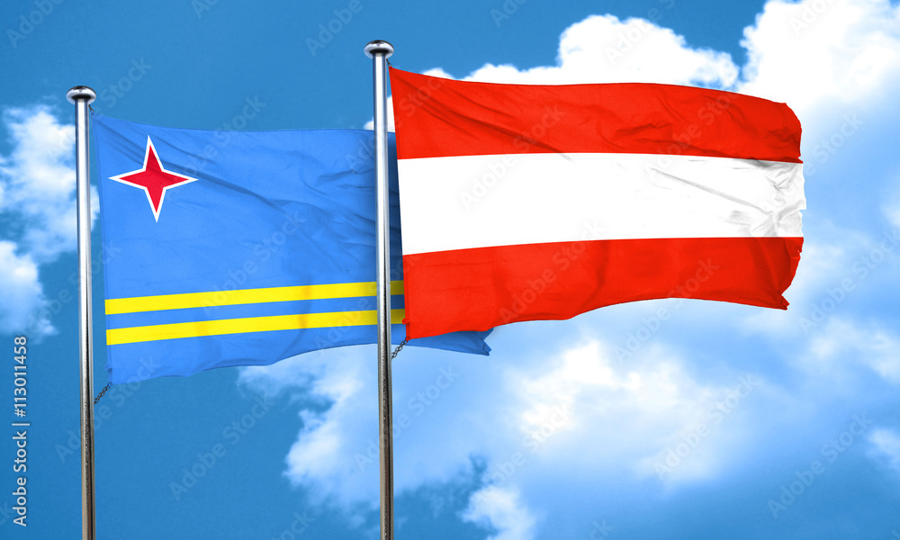 aruba flag with Austria flag, 3D rendering aruba flag with Austria flag, 3D rendering