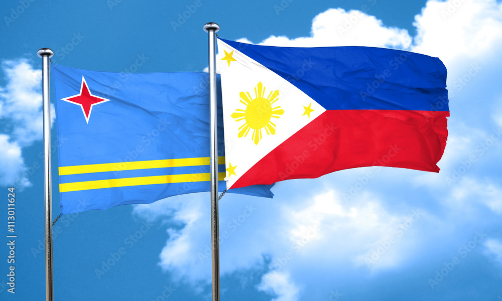 aruba flag with Philippines flag, 3D rendering aruba flag with Philippines flag, 3D rendering