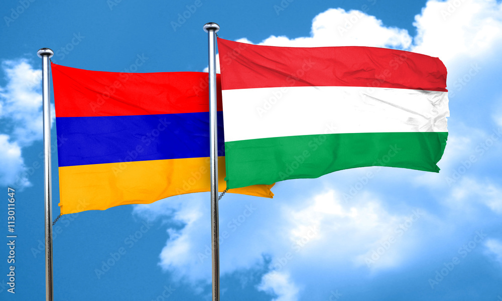 Armenia flag with Hungary flag, 3D rendering Armenia flag with Hungary flag, 3D rendering