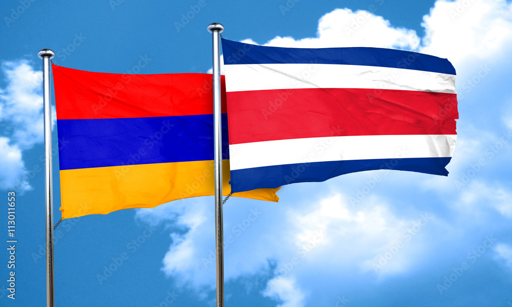 Armenia flag with Costa Rica flag, 3D rendering Armenia flag with Costa Rica flag, 3D rendering