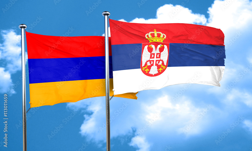 Armenia flag with Serbia flag, 3D rendering Armenia flag with Serbia flag, 3D rendering