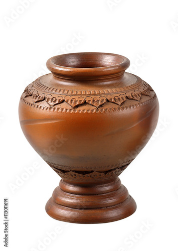 earthenware clay pot isolated on white background