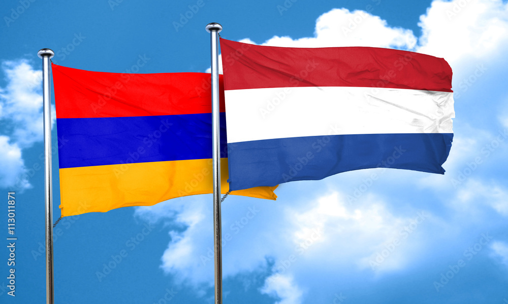 Armenia flag with Netherlands flag, 3D rendering Armenia flag with Netherlands flag, 3D rendering