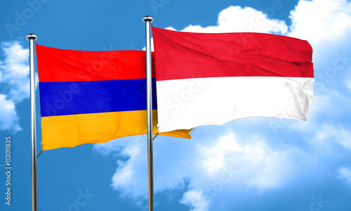 Armenia flag with Indonesia flag, 3D rendering