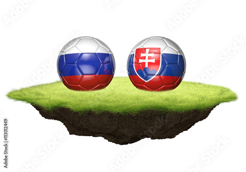 Russia and Slovakia team balls for football championship tournament  3D rendering