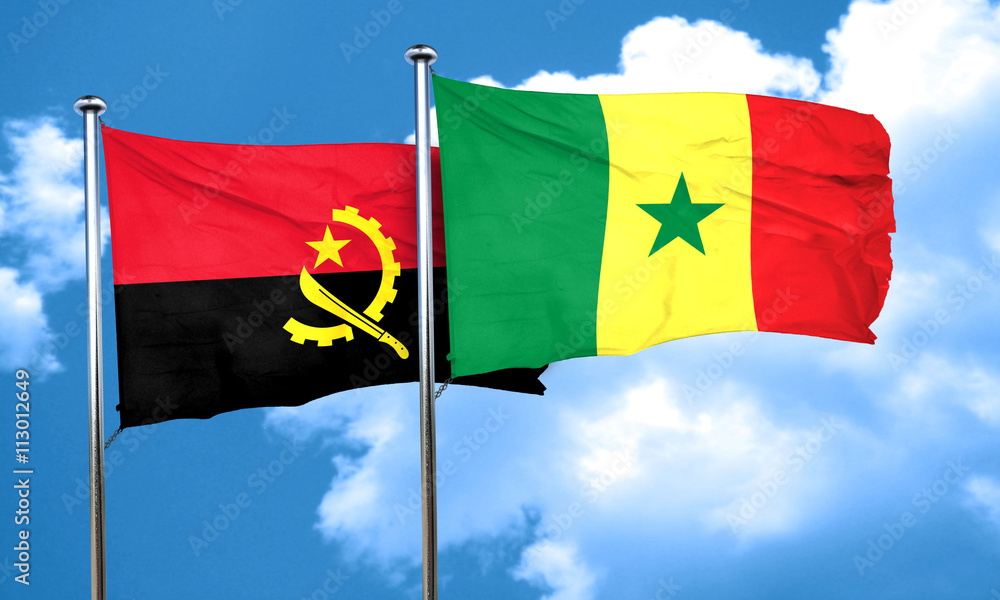 Angola flag with Senegal flag, 3D rendering Angola flag with Senegal flag, 3D rendering
