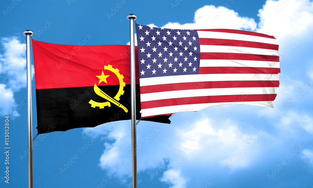Angola flag with American flag, 3D rendering Angola flag with American flag, 3D rendering