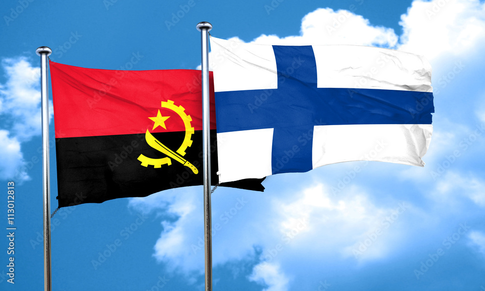Angola flag with Finland flag, 3D rendering