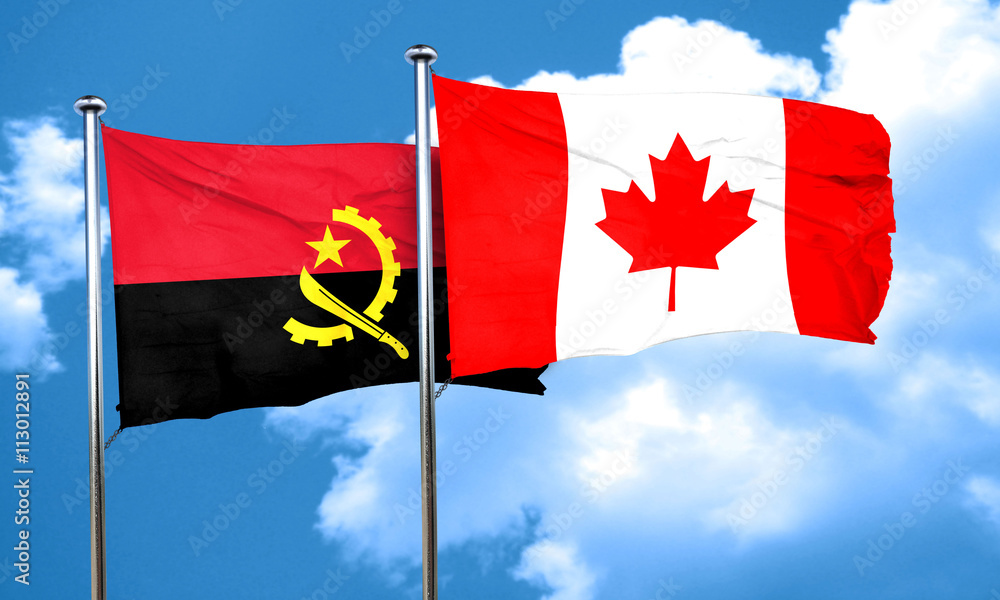 Angola flag with Canada flag, 3D rendering Angola flag with Canada flag, 3D rendering