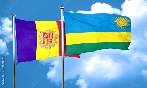 Andorra flag with rwanda flag, 3D rendering