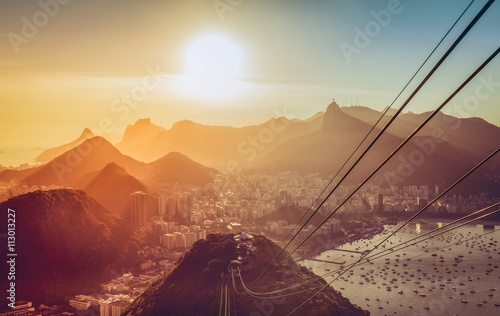 Rio De Janeiro late afternoon panorama with sun beam