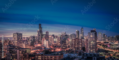 Chicago Skyline panorama at dusk,