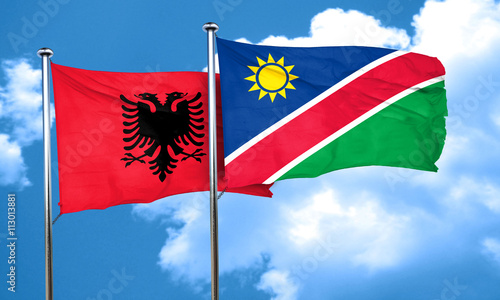 Albania flag with Namibia flag, 3D rendering