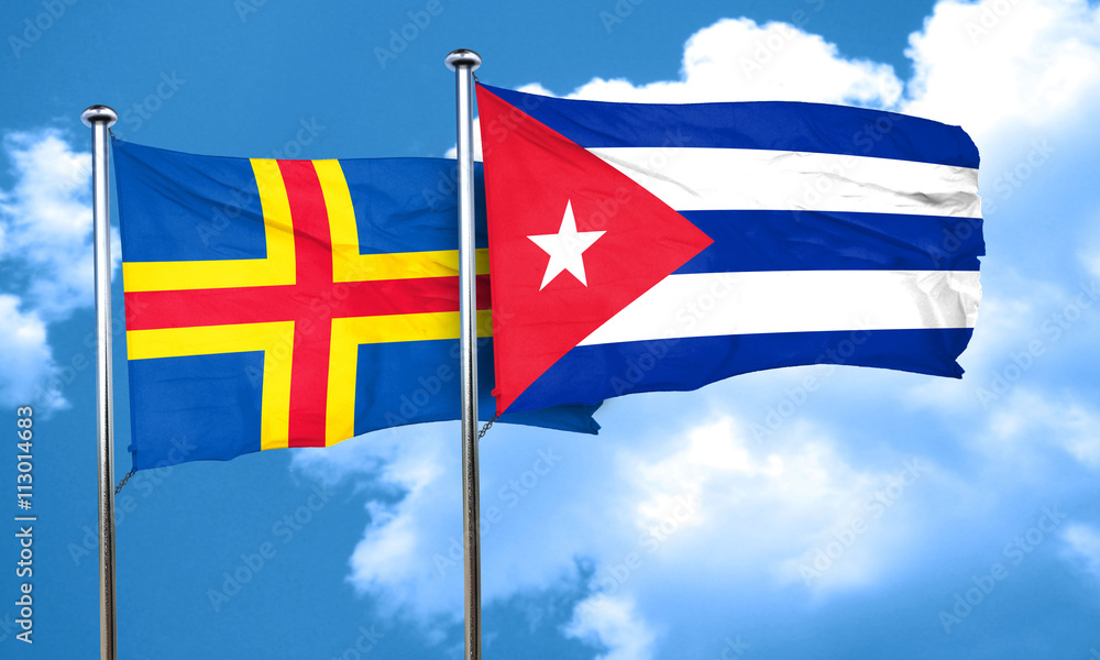 aland islands with cuba flag, 3D rendering