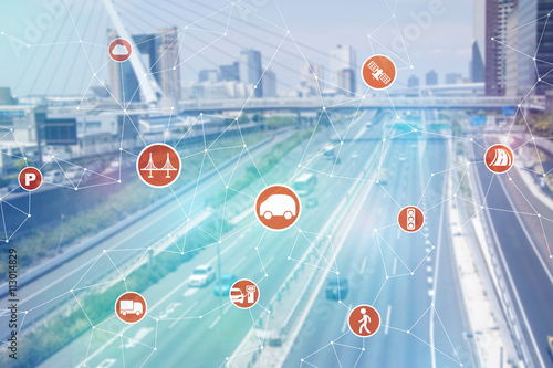 modern transportation and communication network, intelligent vehicle, smart transportation, internet of things, abstract image visual