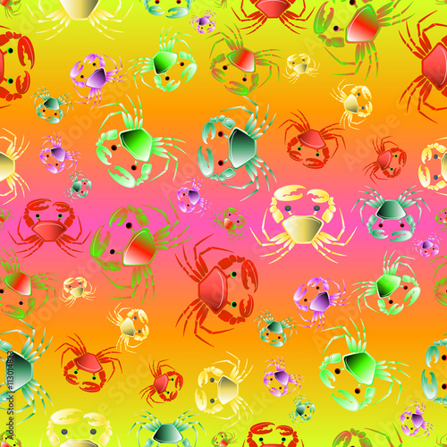 Colorful vector seamless pattern with crabs. Vector multicolor Illustration