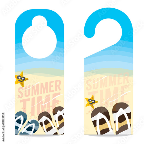 Flipflop And Star Fish On The Beach Summer Vacation Concept Door Hanger Vector Illustration.