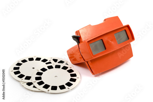 Obraz na plátne Red retro stereoscope isolated with reels on white background
