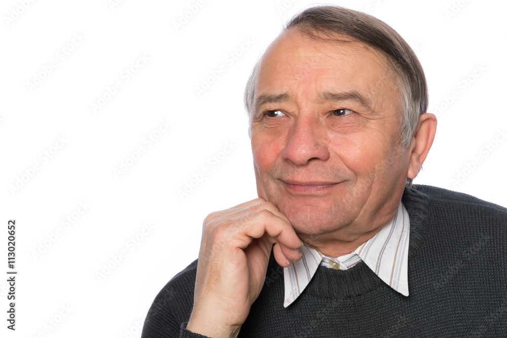 Close up portrait of an elegant senior man isolated on white bac Close up portrait of an elegant senior man isolated on white bac