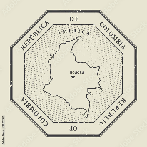 Stamp with the name and map of Colombia