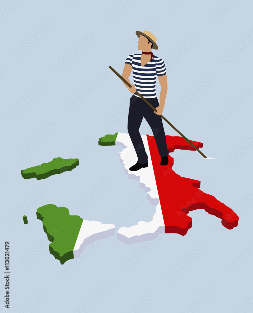 Foto de A stereotypical italian Gondolier standing on the italian flag