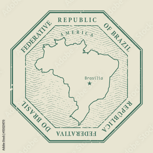 Stamp with the name and map of Brasil