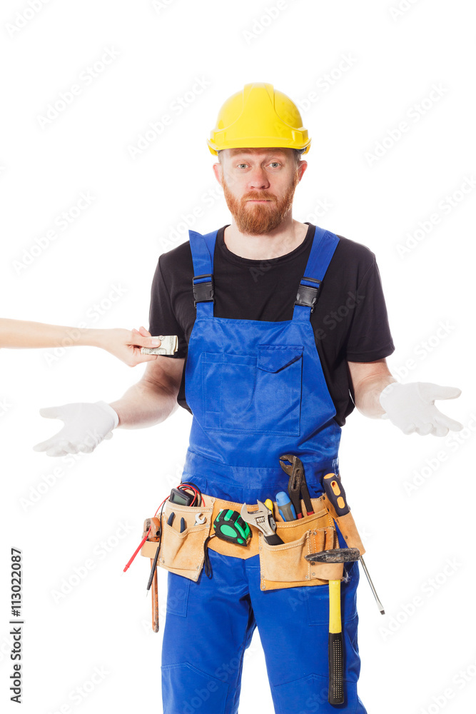 Man builder in the jumpsuit, isolated Man builder in the jumpsuit, isolated