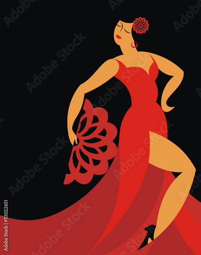 the dancer of a flamenco in a red dress on a black background