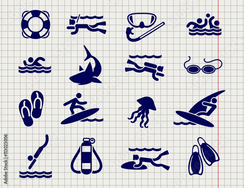 Active sport flat icons on the notebook page vector