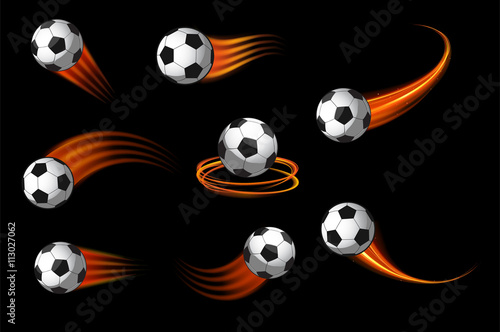 soccer balls or football icon vector with fire motion trails for