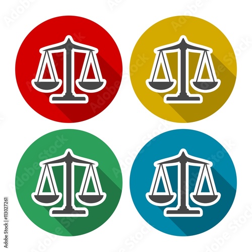 Scales balance icon  Justice Scale Icons set with long shadow