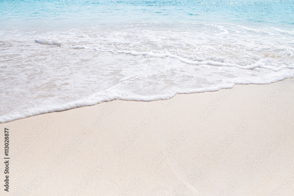 View of nice tropical beach with blue sky above 