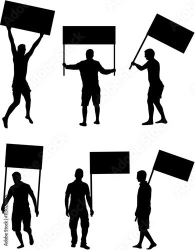 Protest people crowd silhouette. Conceptual black silhouettes.