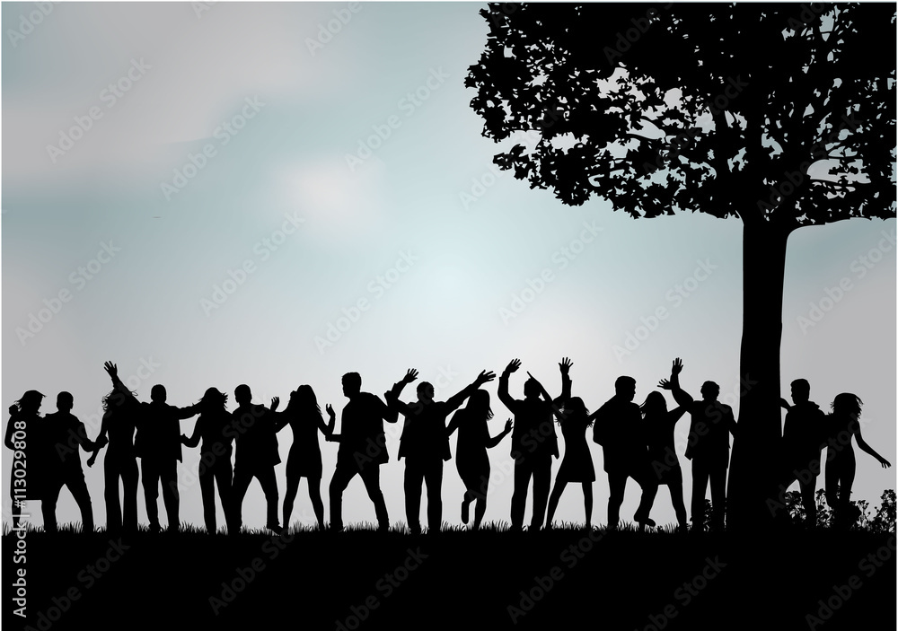 Group of people. Dancing silhouettes. Group of people. Dancing silhouettes.