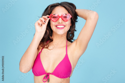 Close-up portrait of an attractive girl wearing eyeglasses