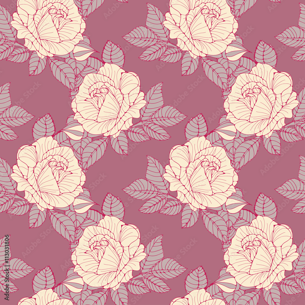 a romantic English style wallpaper seamless tile with ivory roses on a pink  background Stock Vector | Adobe Stock